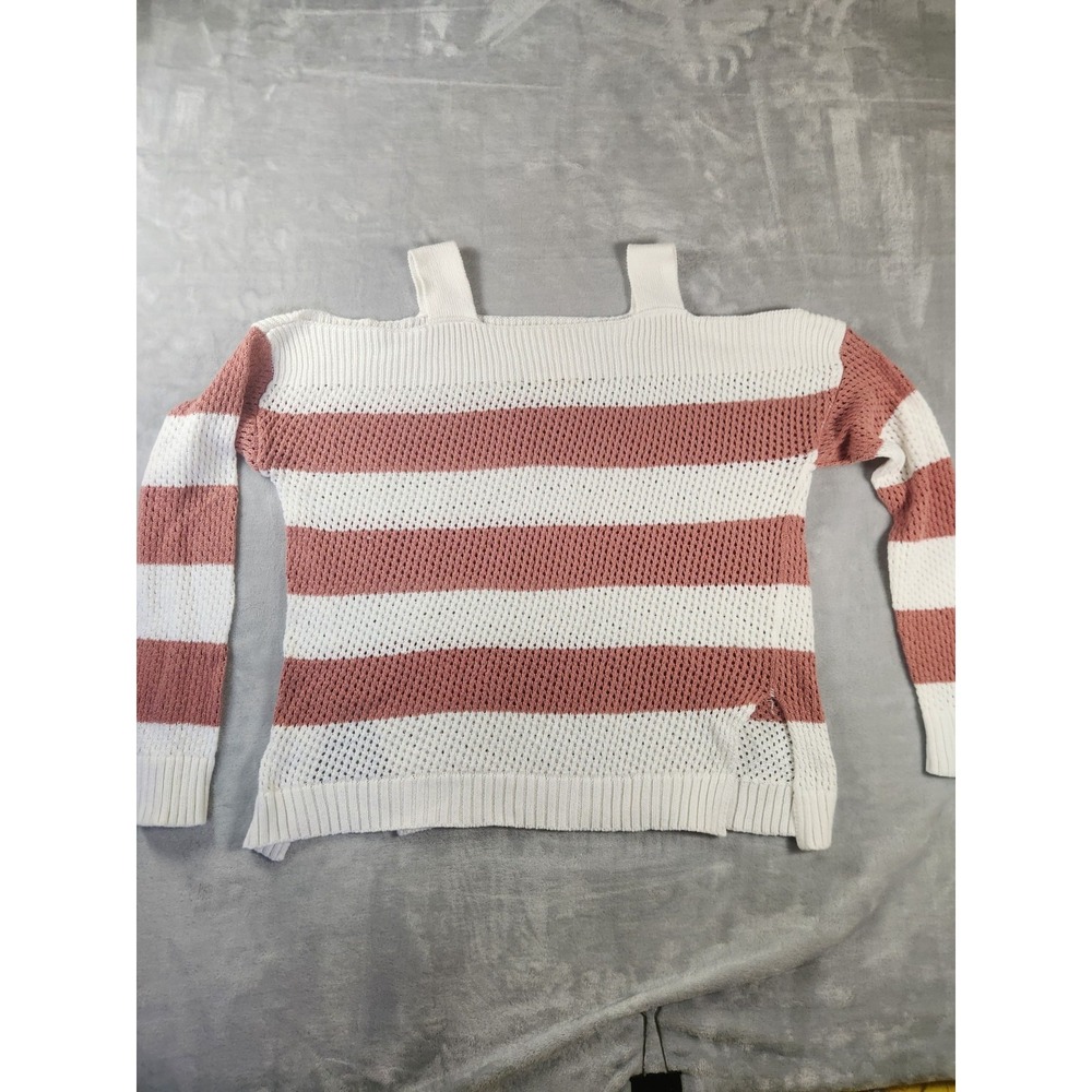 Elan Cold Shoulder Knit Striped‎ Sweater Pink Cream In Size Medium